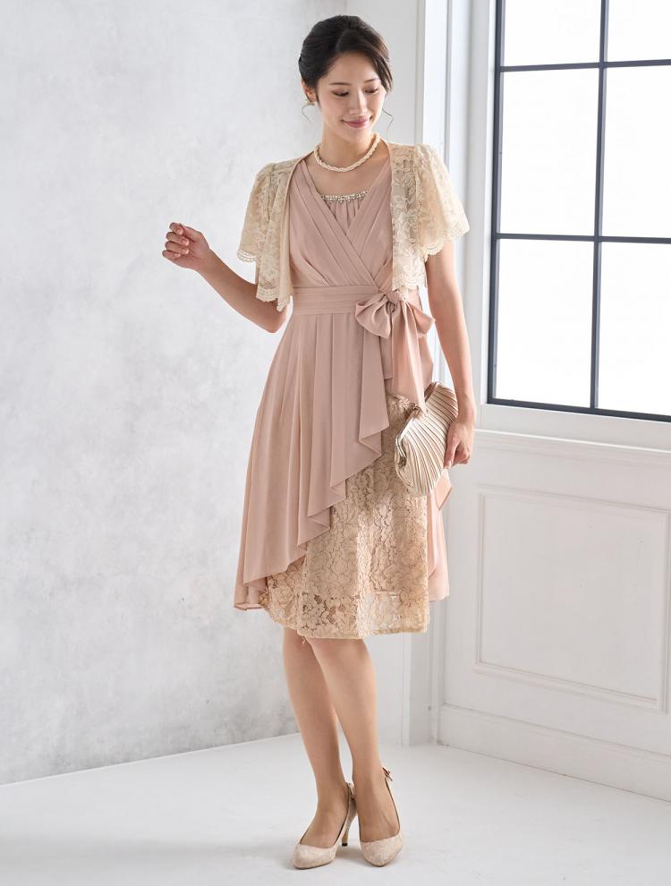 【M】授乳対応可・ビジュー付きラッフルドレス（ピンク）DPSET0414