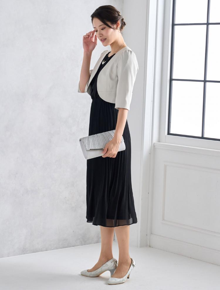 【M】フレアスリーブプリーツドレス（ブラック）DPSET0445