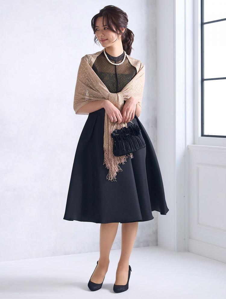 【M】フレアスカートドットチュールドレス（ブラック）DPSET0481