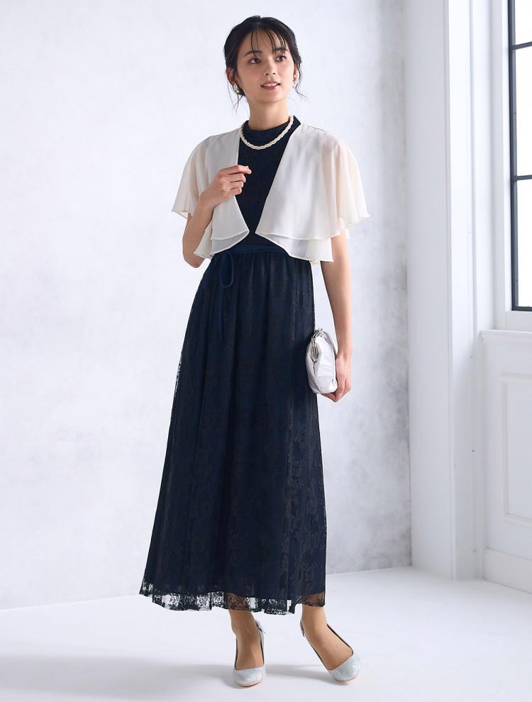 【M】メッシュレース配色ドレス（ブラック）DPSET0494