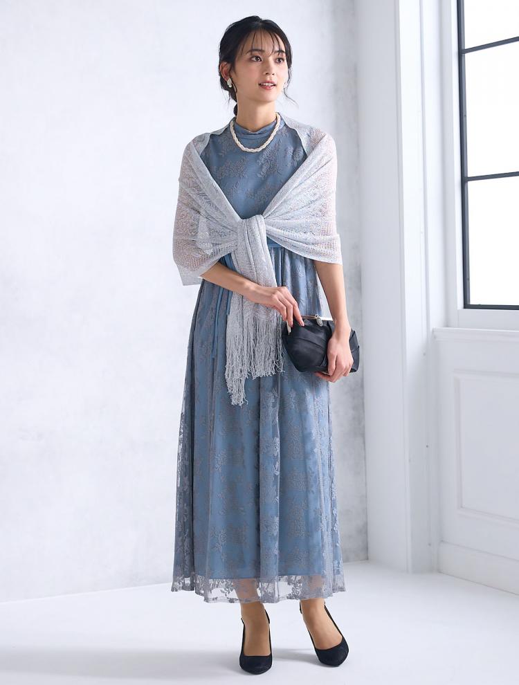 【M】メッシュレース配色ドレス（ブルー）DPSET0498