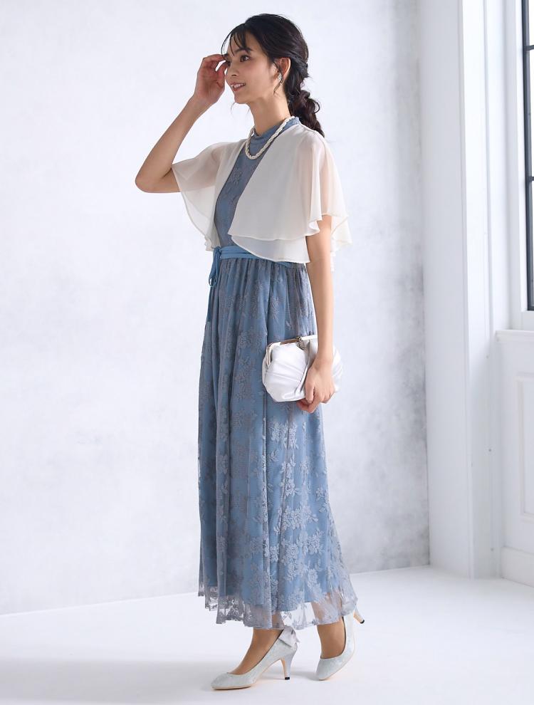 【M】メッシュレース配色ドレス（ブルー）DPSET0499