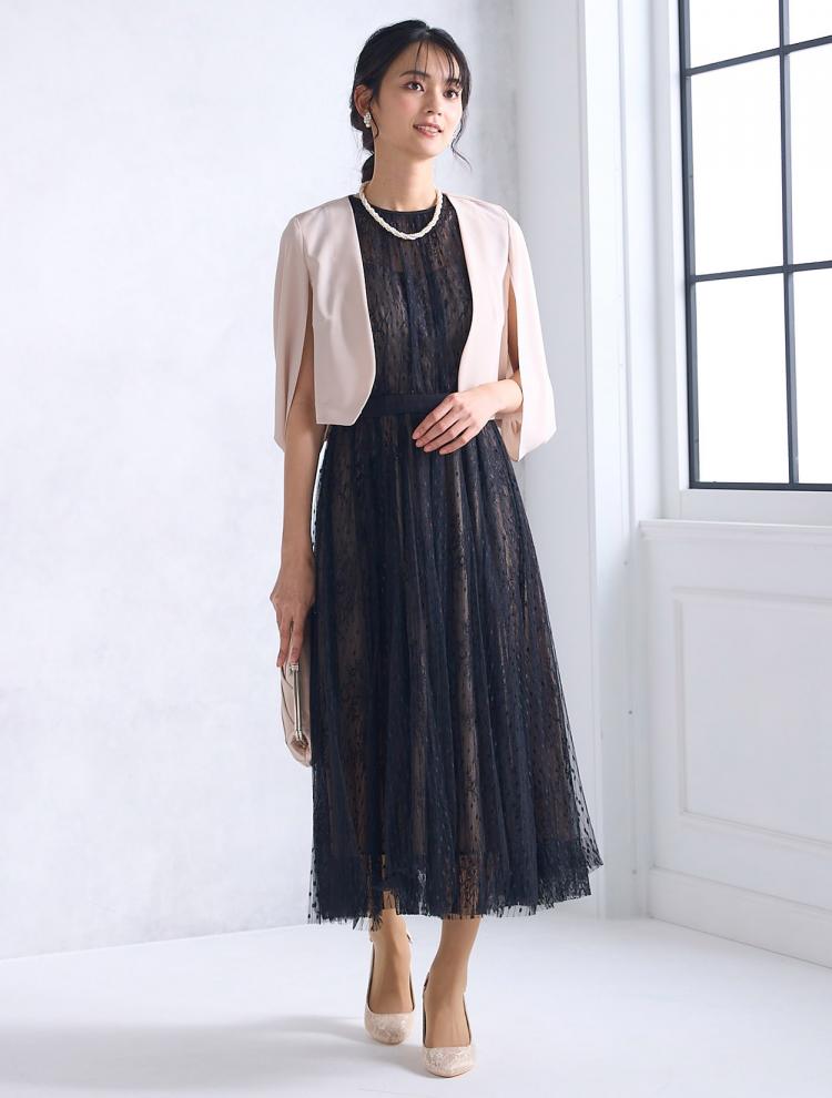 【M】バックリボンドットチュールドレス（ブラック）DPSET0500