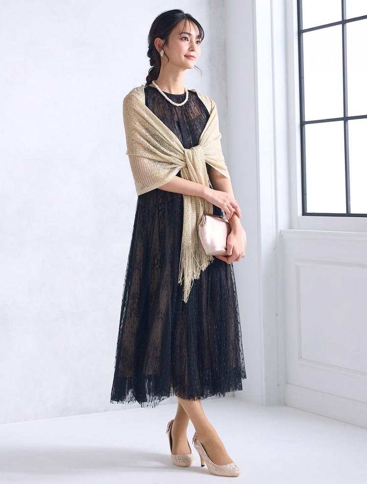 【M】バックリボンドットチュールドレス（ブラック）DPSET0502