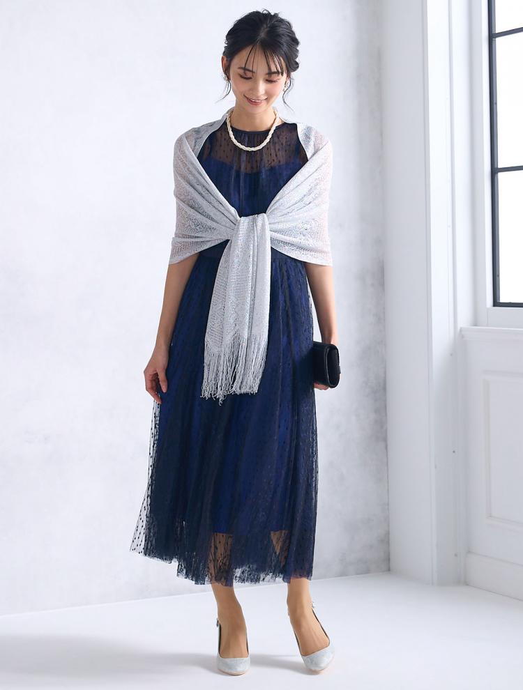 【M】バックリボンドットチュールドレス（ブルー）DPSET0506