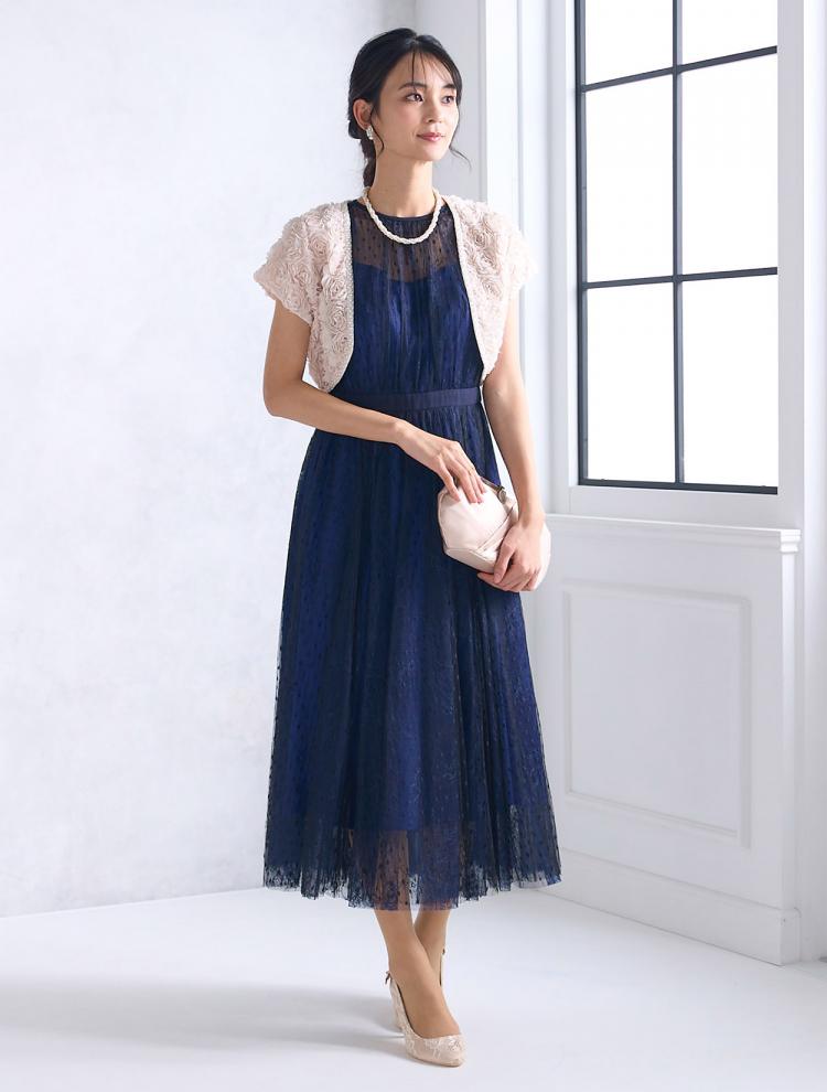 【M】バックリボンドットチュールドレス（ブルー）DPSET0507