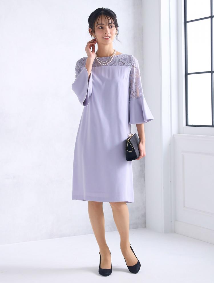 【M/L】フレアスリーブボックスドレス（グレー）DPSET0529