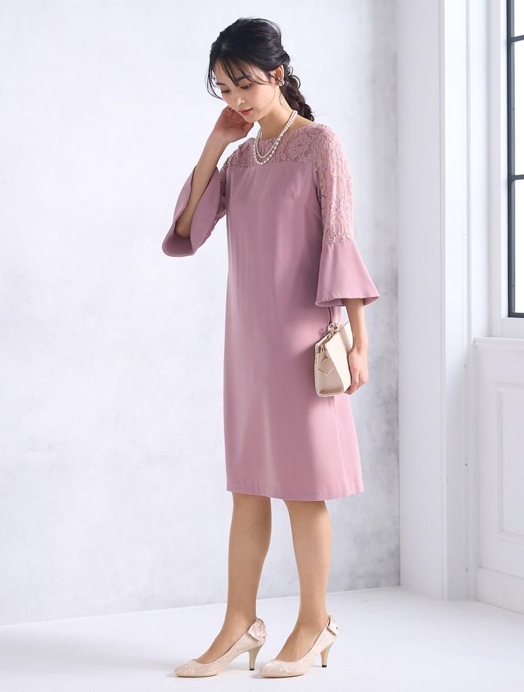 【M/L】フレアスリーブボックスドレス（ピンク）DPSET0533