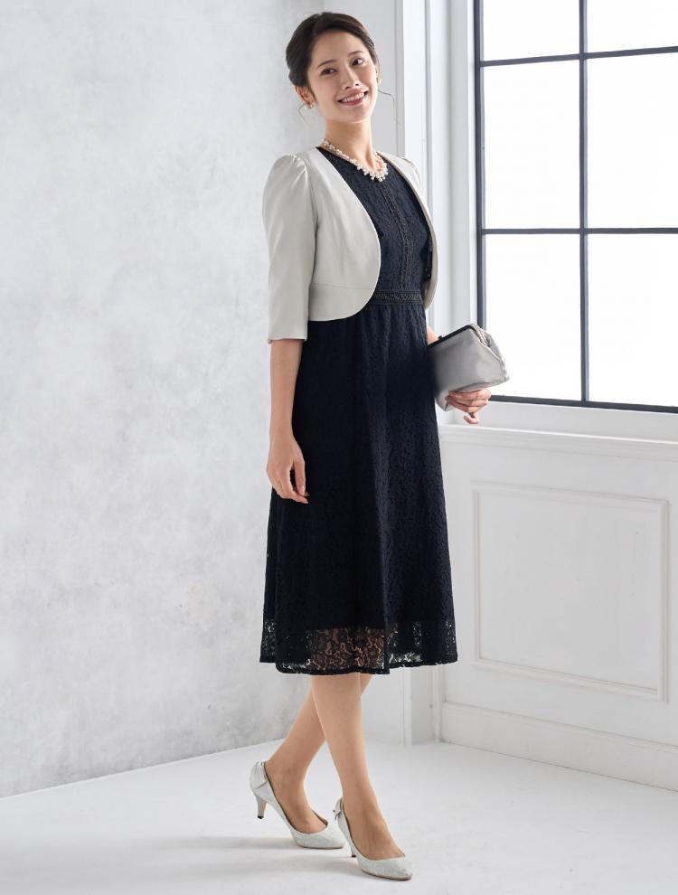 【M】ラッフルスリーブ総レースドレス（ブラック）DPSET0538