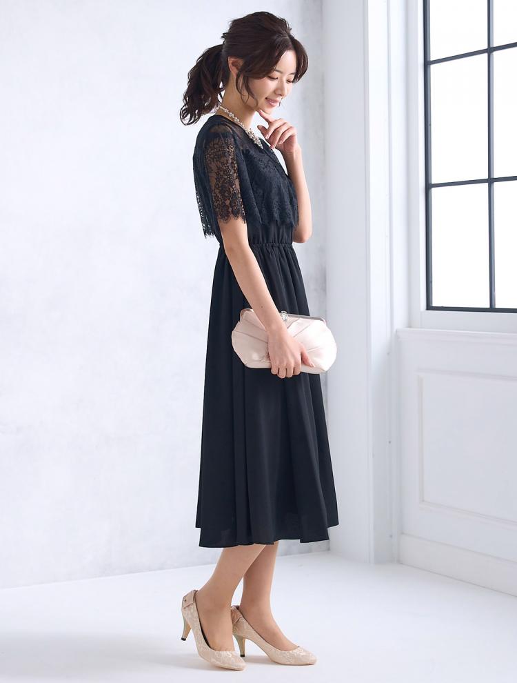 【M】ドットチュールハイウエストドレス（ブラック）DPSET0547
