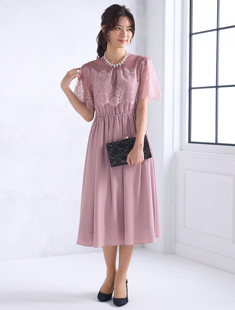 【M】ドットチュールハイウエストドレス（ピンク）DPSET0550