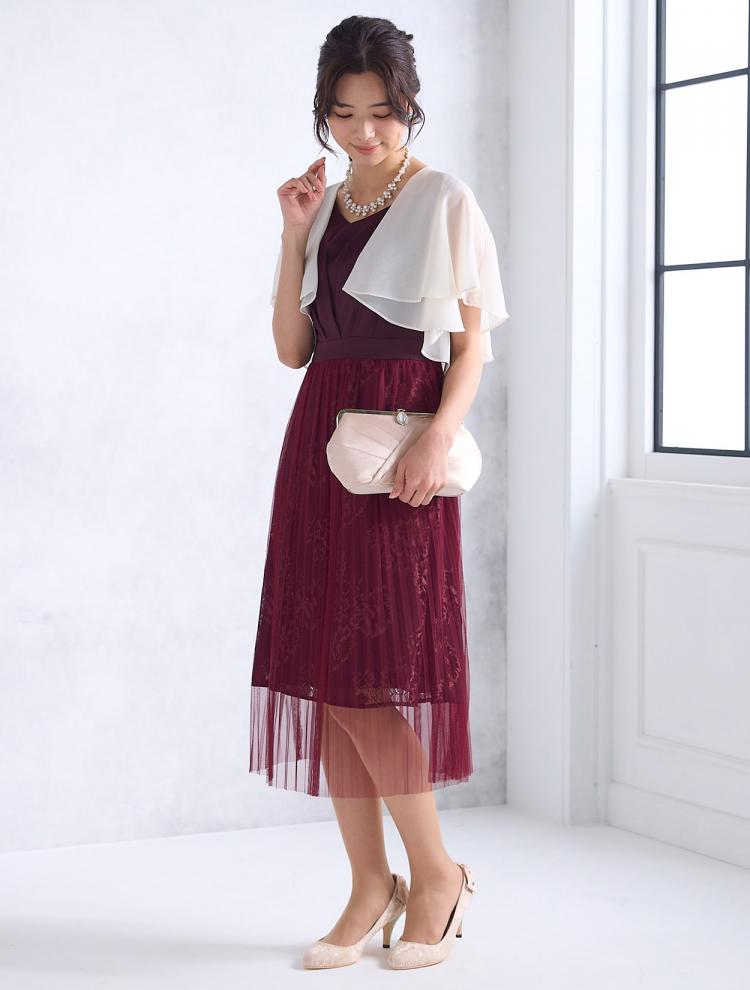 【M】フラワーチュールレースドレス（ボルドー）DPSET0559