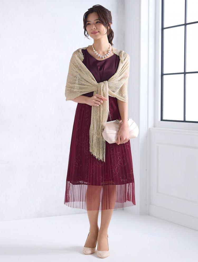 【M】フラワーチュールレースドレス（ボルドー）DPSET0560