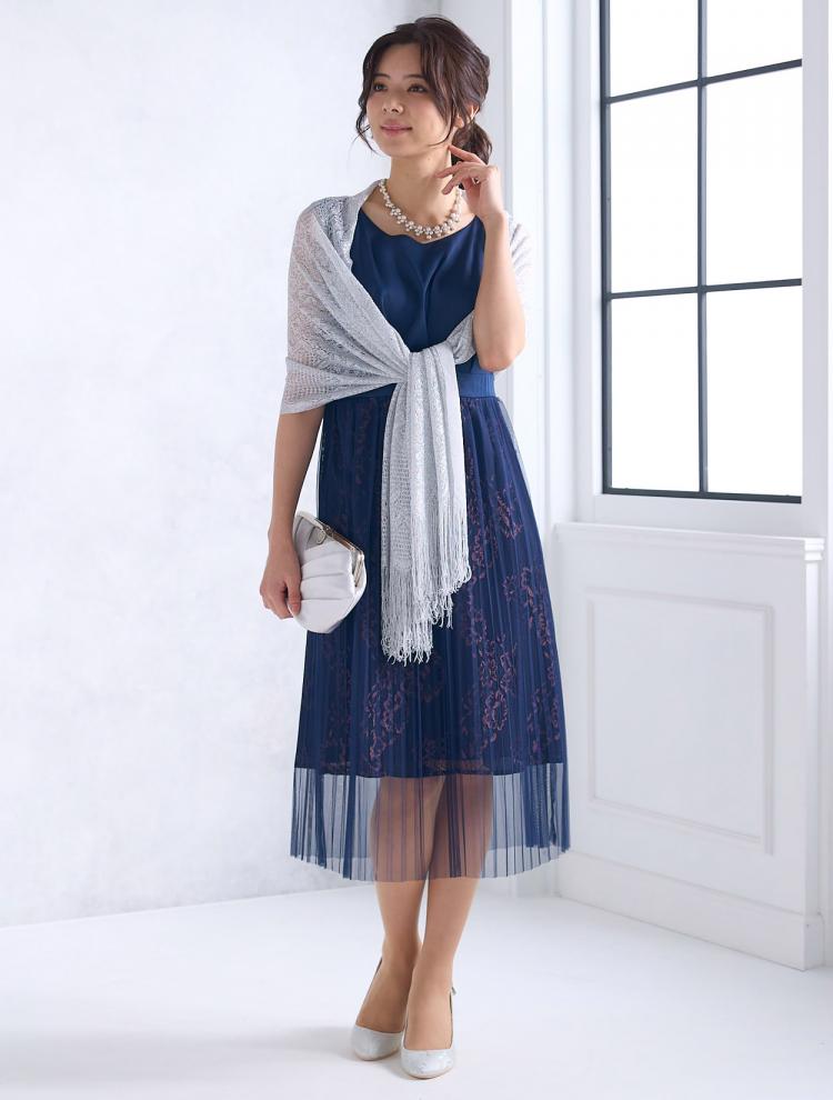 【M】フラワーチュールレースドレス（ネイビー）DPSET0562