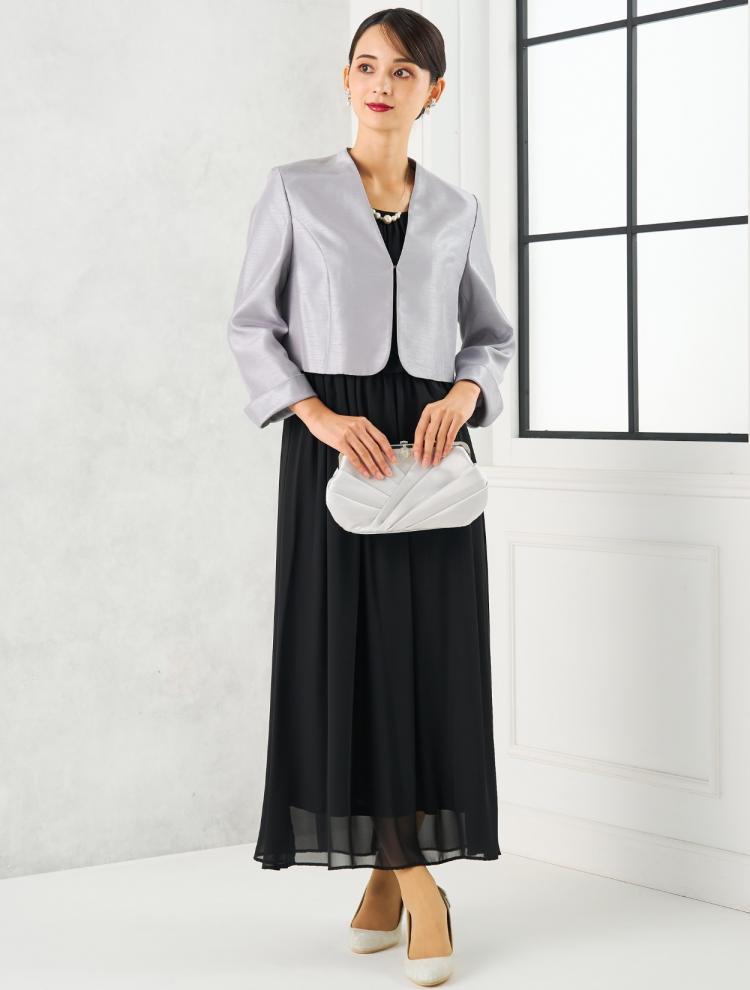 【M/L】袖スリットレースロングドレス（ブラック）DPSET0684