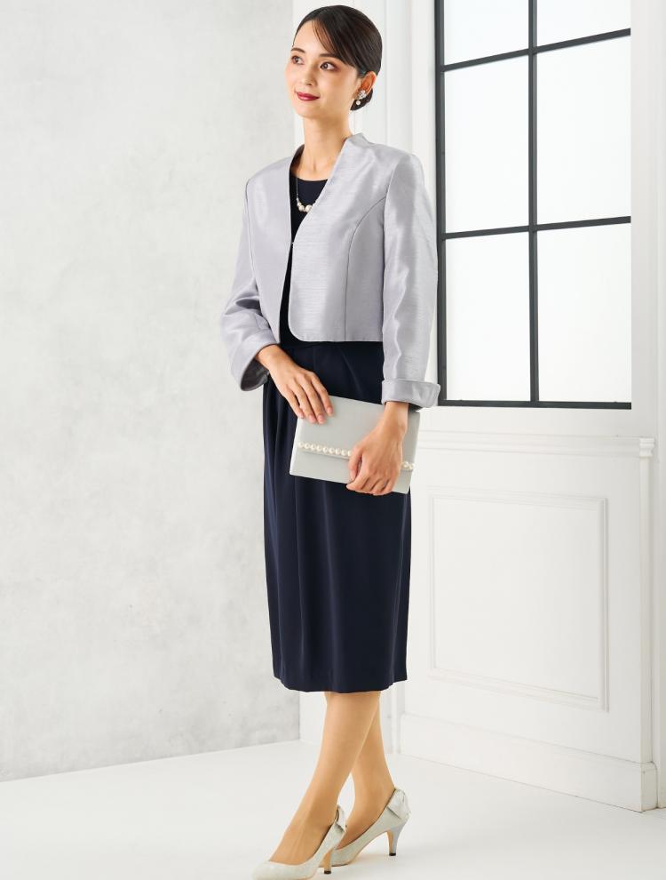 【M】丈長め上品コクーンレースアップドレス（ネイビー）DPSET0698