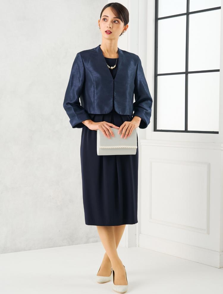 【M】丈長め上品コクーンレースアップドレス（ネイビー）DPSET0699