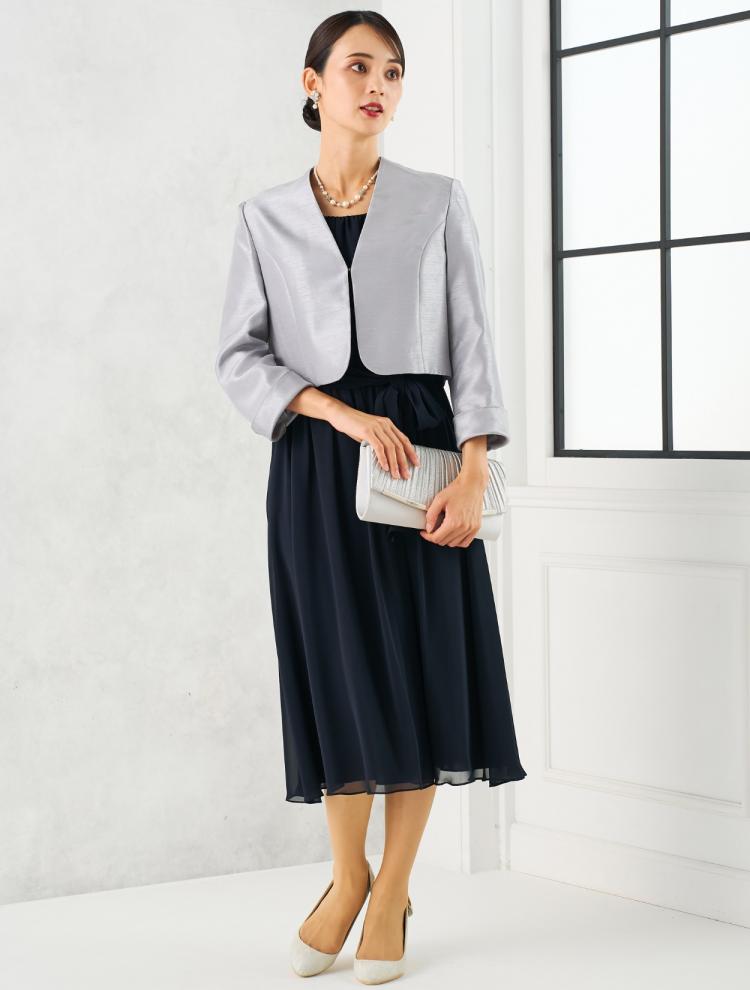 【M】ミディ丈シフォンドレス（ネイビー）DPSET0711