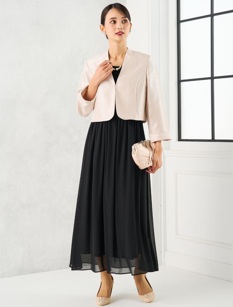 【M/L】袖スリットレースロングドレス（ブラック）DPSET0717