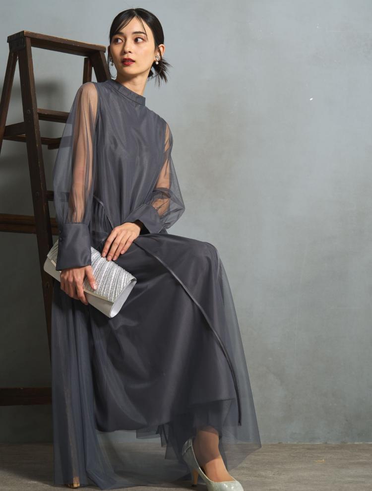 【M/L】ボリュームテントラインドレス（Cグレー）DPSET0765