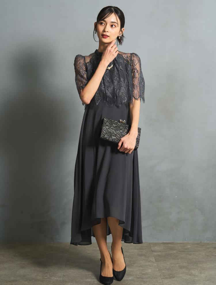 【M/L】レーストップスヘム裾ドレス（Cグレー）DPSET0771