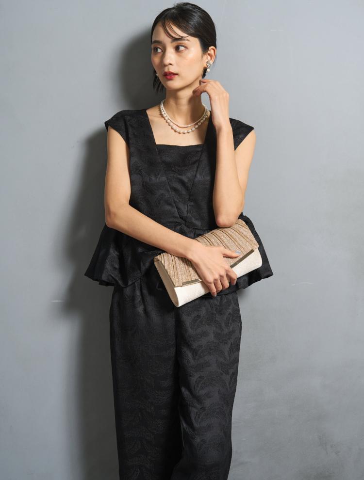 【S/M/L】ジャガードセパレートパンツドレス（ブラック）DPSET0797