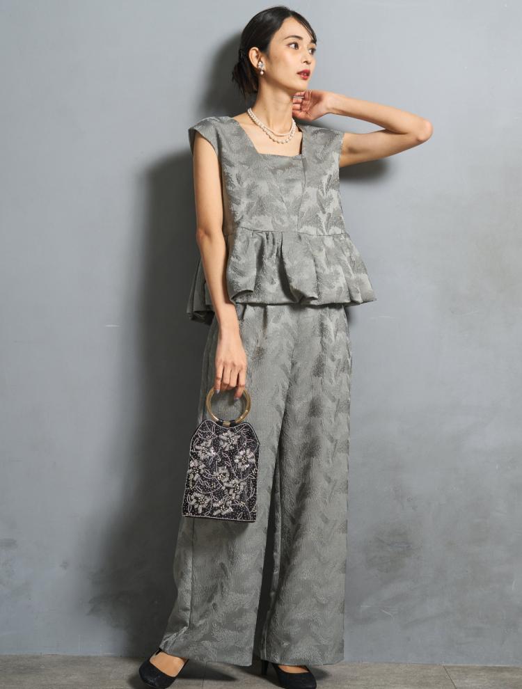 【S/M/L】ジャガードセパレートパンツドレス（グレー）DPSET0799