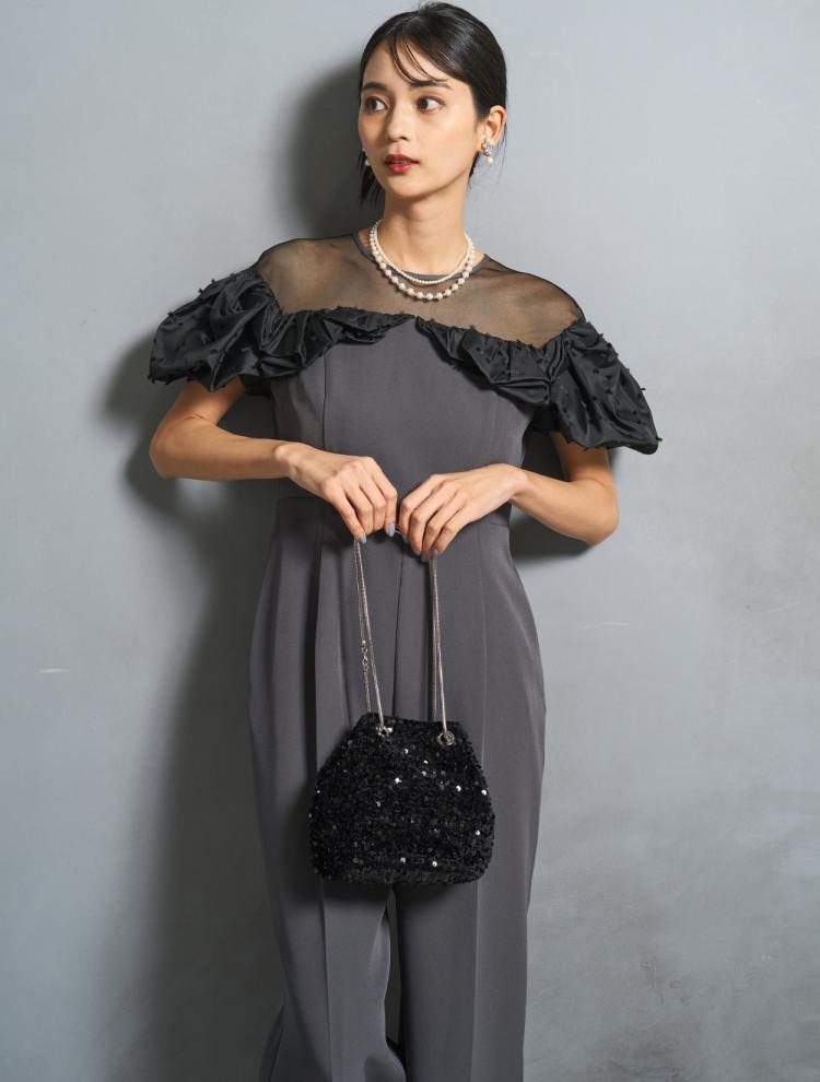 【S/M/L】ラッフルスリーブオールインワンドレス（Cグレー）DPSET0807