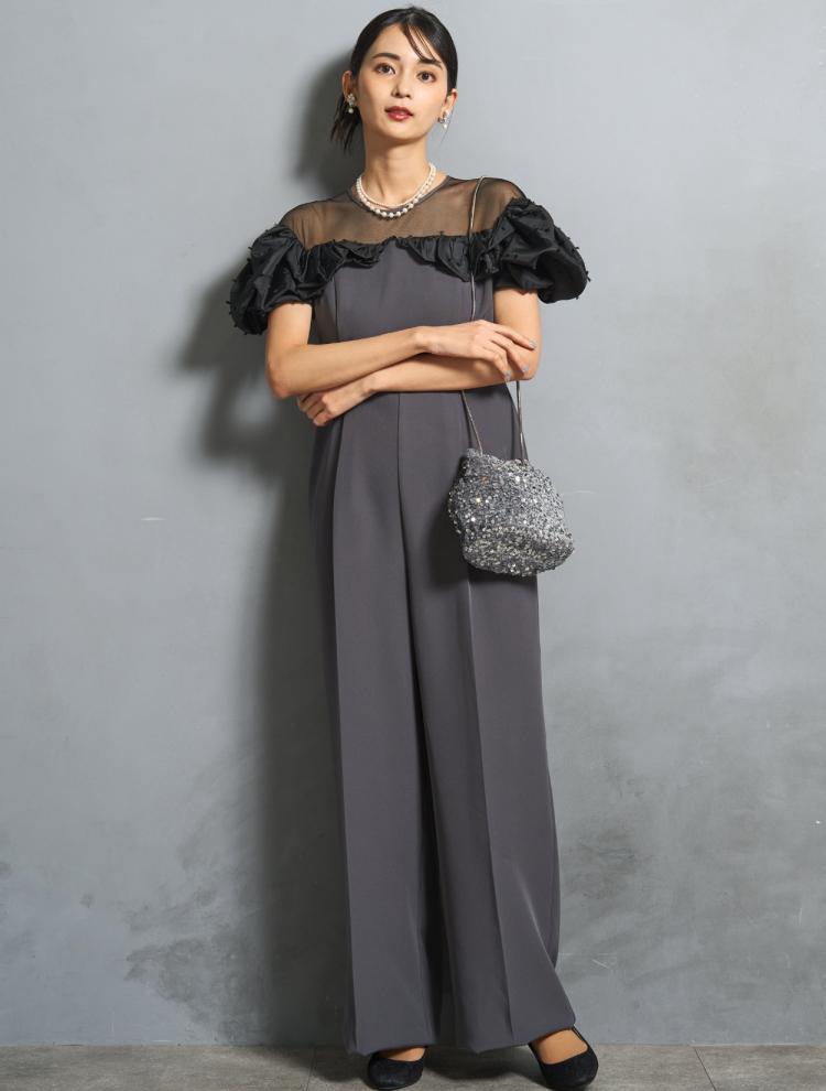 【S/M/L】ラッフルスリーブオールインワンドレス（Cグレー）DPSET0808