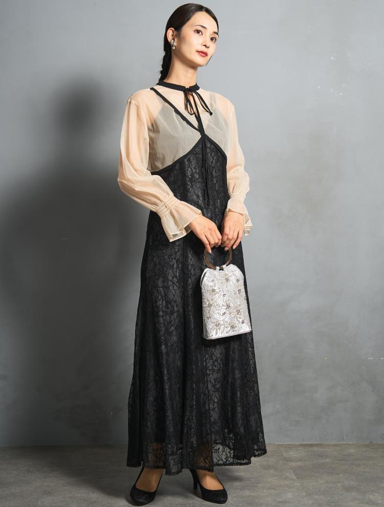 【M/L】クロスデザイン2wayブラウスドレス（ブラック）DPSET0861