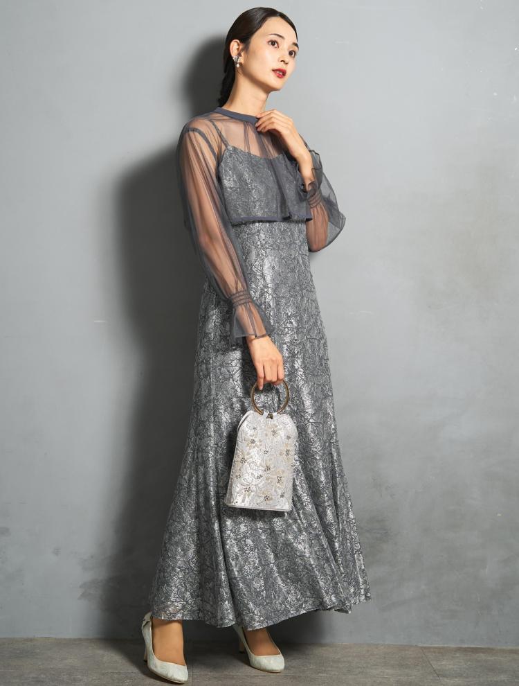 【M/L】クロスデザイン2wayブラウスドレス（グレイッシュネイビー）DPSET0863