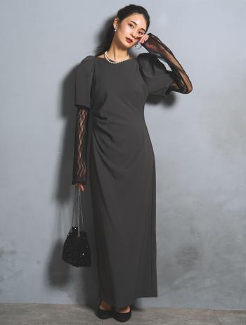 【M/L】アームカバー付きパールドレス（グレー）DPSET0896