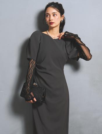 【M/L】アームカバー付きパールドレス（グレー）DPSET0897