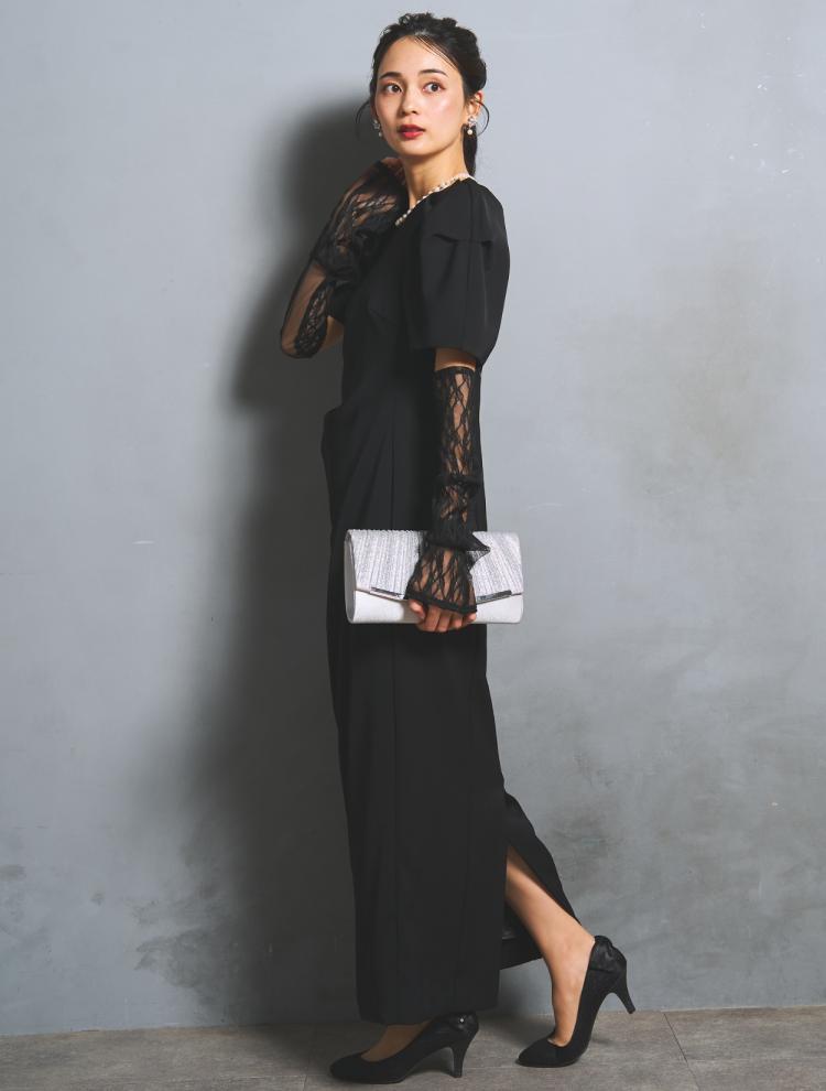 【M/L】アームカバー付きパールドレス（ブラック）DPSET0899