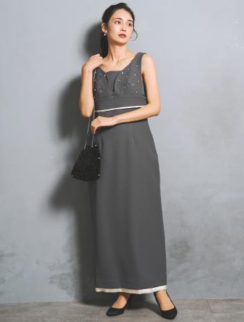 【M/L】ドロップビジュービスチェドレス（グレー）DPSET0916