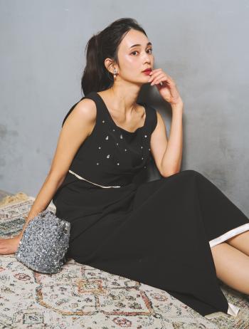 【M/L】ドロップビジュービスチェドレス（ブラック）DPSET0919