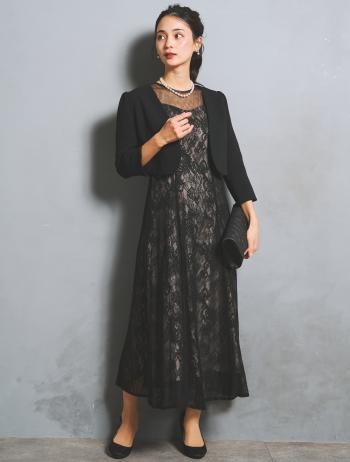 【M】シアースリーブ×レースドレス(ブラック)DPSET0922