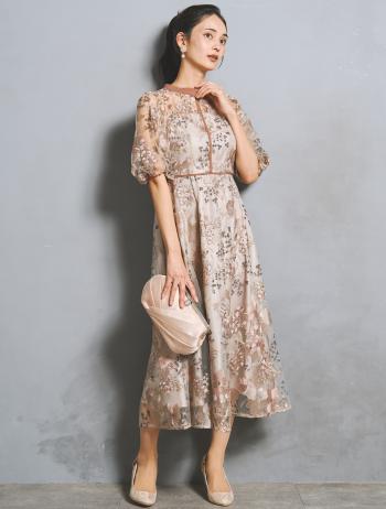 【LL/4L】フラワー刺繍パイピングドレス（ピンク）DPSET0929L