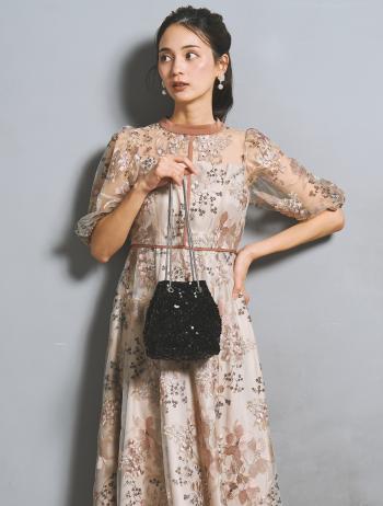 【LL/4L】フラワー刺繍パイピングドレス（ピンク）DPSET0930L