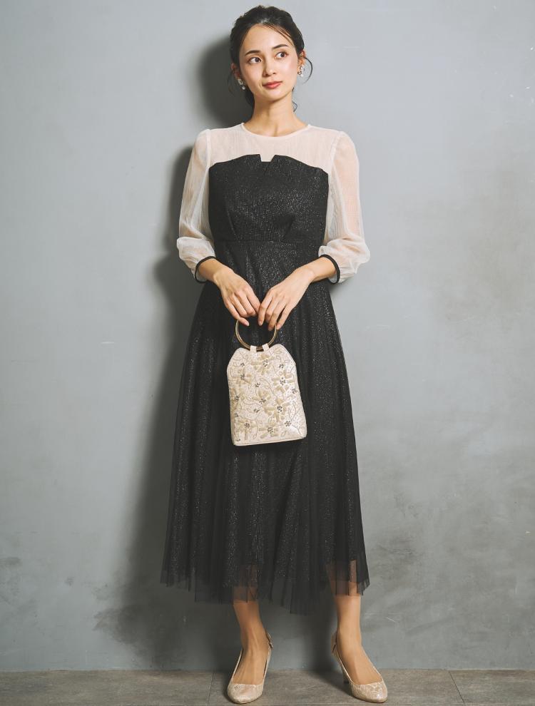 【M】ラメチュールビスチェドレス（ブラック）DPSET0948