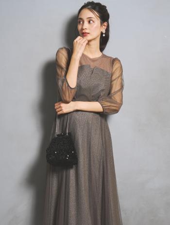 【M】ラメチュールビスチェドレス（ブラウンカーキ）DPSET0951