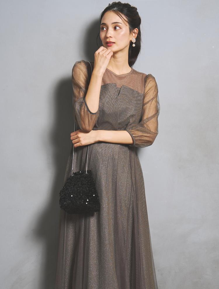 【M】ラメチュールビスチェドレス（ブラウンカーキ）DPSET0951