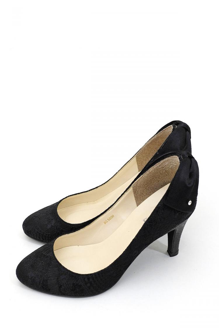 総レース×バックリボンパンプス（ブラック）