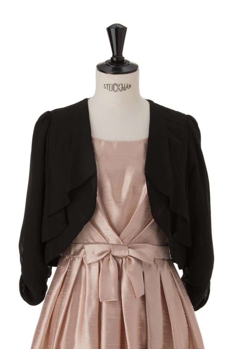 【F】ティアード7分袖ボレロ（ブラック）