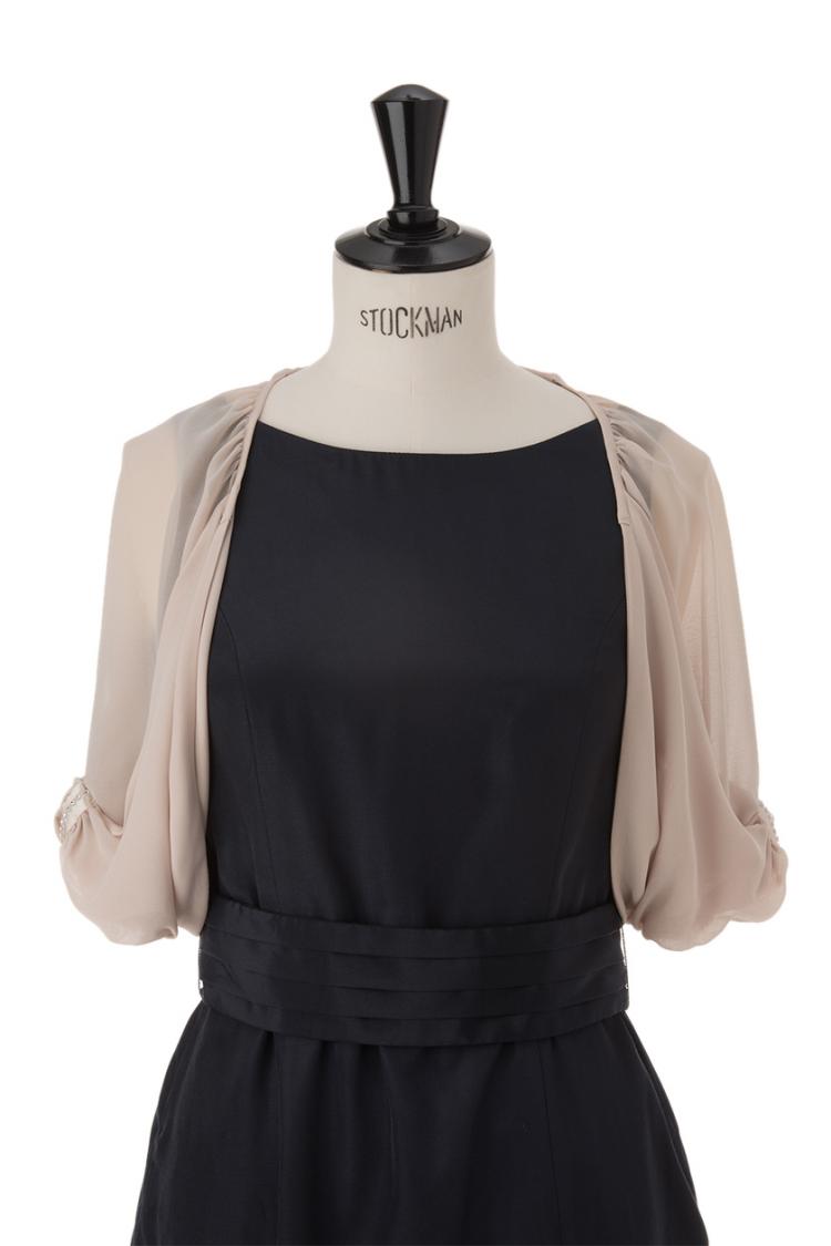 【F】袖ラインストーン５分袖ボレロ（ベージュ）