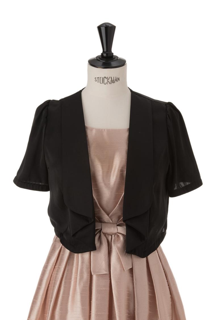 【M/L】襟付きサテンジャケットボレロ（ブラック）