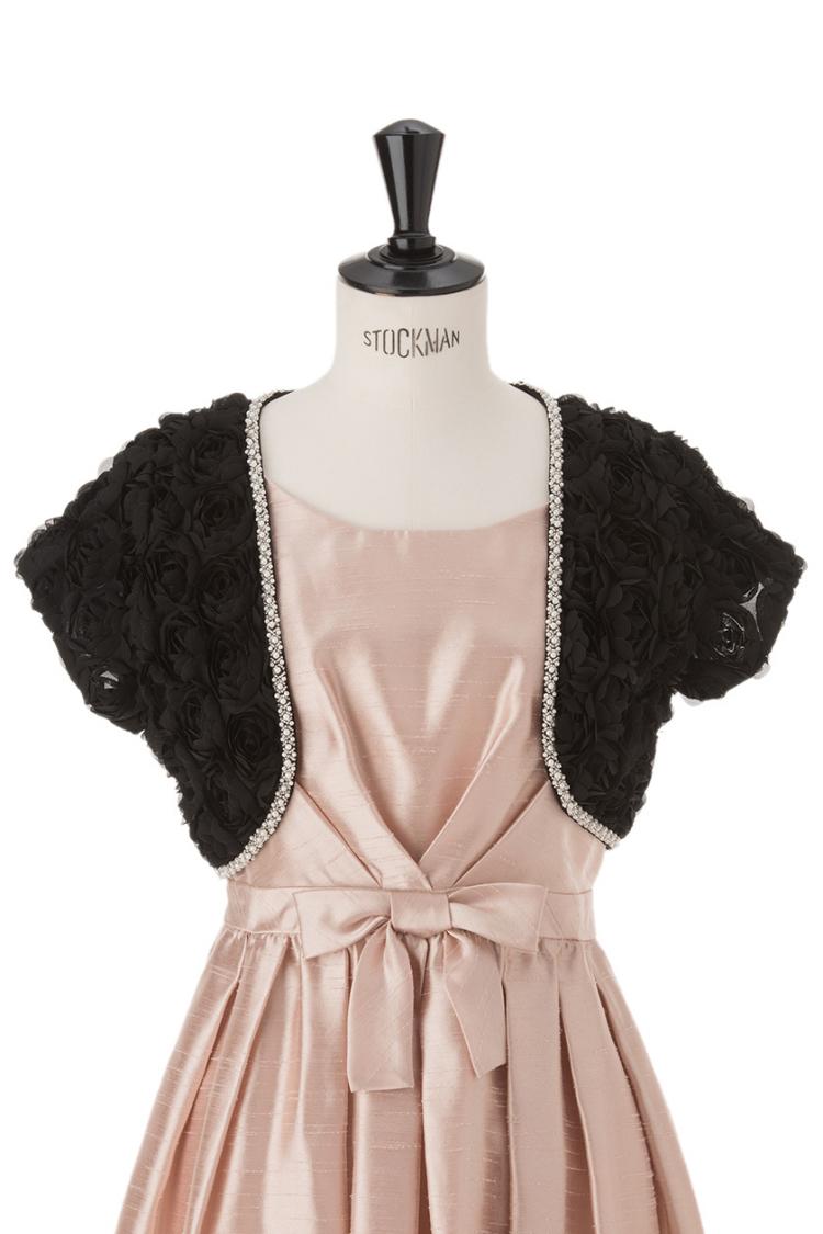 【F】パール×シフォンバラモチーフボレロ（ブラック）