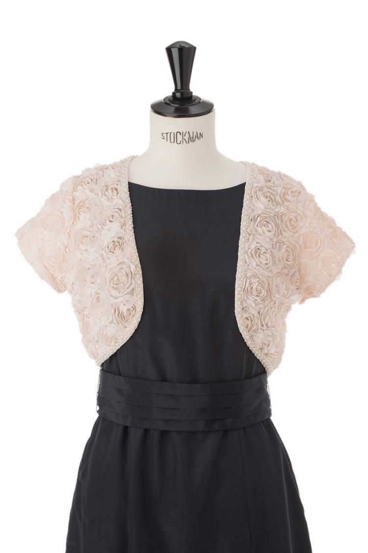 【F】パール×シフォンバラモチーフボレロ（ベージュ）