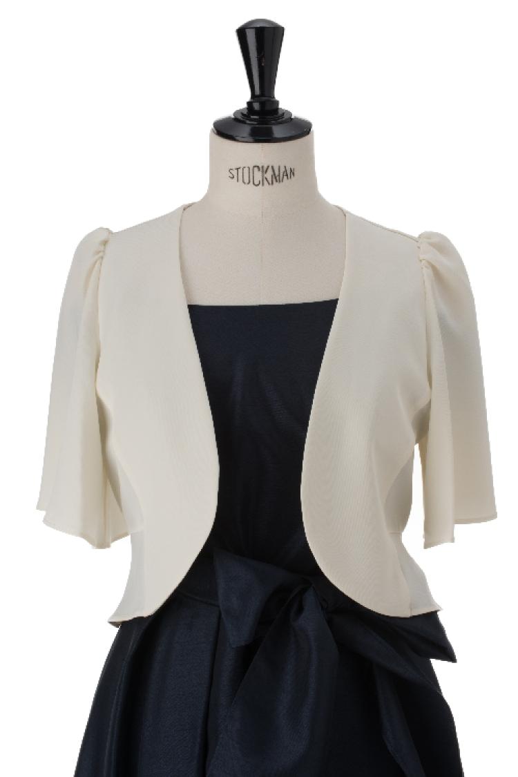 【F】エステルツイルフレア袖ジャケットボレロ（アイボリー）