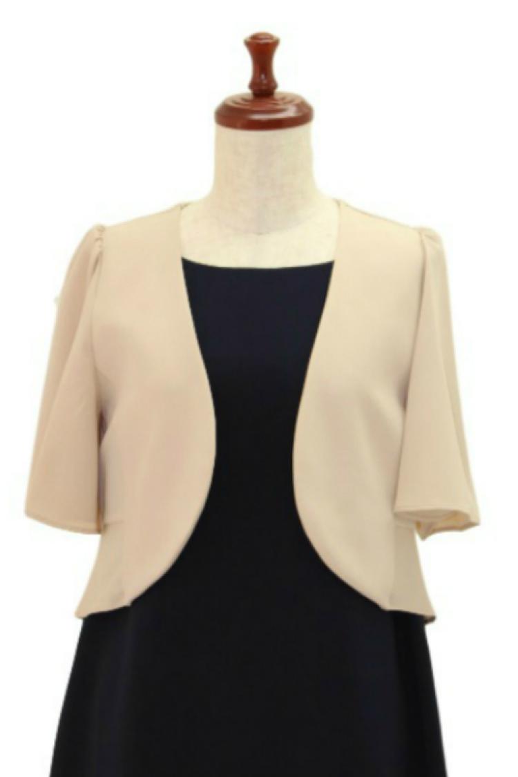【F】エステルツイルフレア袖ジャケットボレロ（ベージュ）